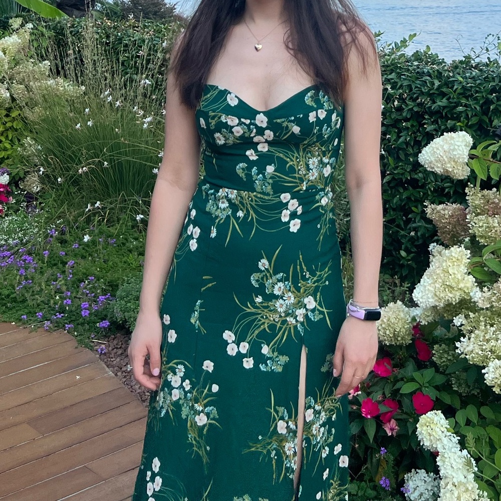 Reformation Dark Green Floral Slip Dress